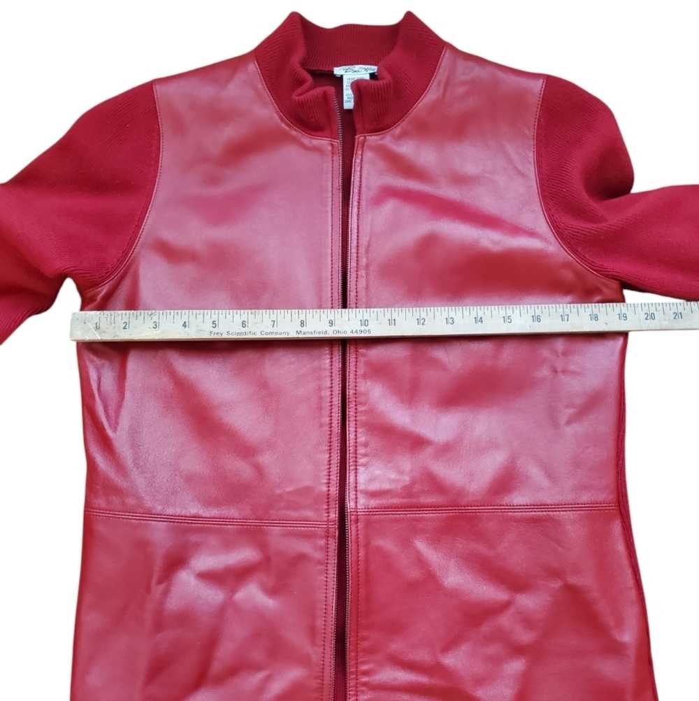 Birch Hill Women's Leather & Wool Zip Jacket. Red. LG - Picture 9 of 11
